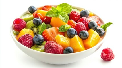 Healthy Fruit Bowl Filled with Fresh Seasonal Fruits Mixed Together