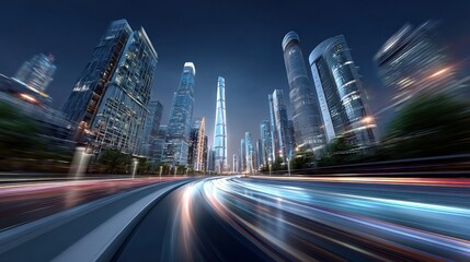 Naklejka premium Urban Night Scene with Light Trails