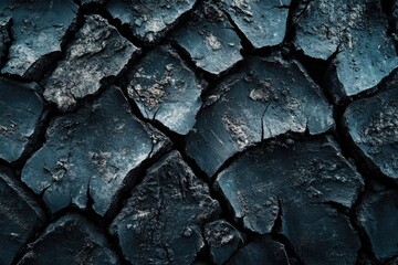 A close-up of cracked, dry earth in shades of blue and black