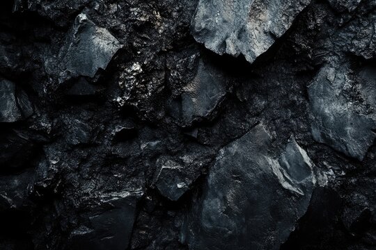 A close-up of a dark, rough, textured rock face