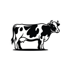Dairy Cow Black and White Clipart, Cow Silhouette Vector Art & Illustration, Diary Fram vector