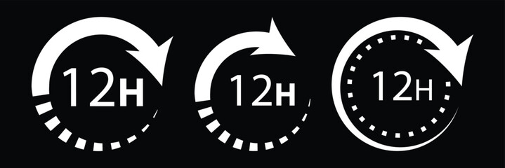 12 hours clock icon pack in flat and thin liner vectors graphic for ui designs. Eps 10.