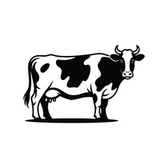 Dairy Cow Black and White Clipart, Cow Silhouette Vector Art & Illustration, Diary Fram vector