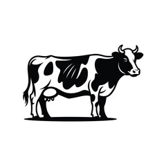 Dairy Cow Black and White Clipart, Cow Silhouette Vector Art & Illustration, Diary Fram vector