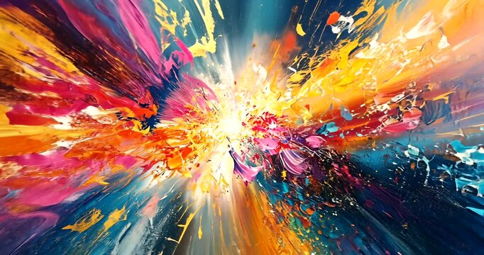 Vibrant abstract painting with radiating colors
