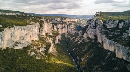 Aerial View of a Majestic River Gorge Carved Through Ancient Stone