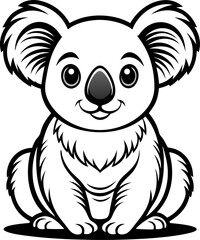 Koala bear black and white line art vector , white background