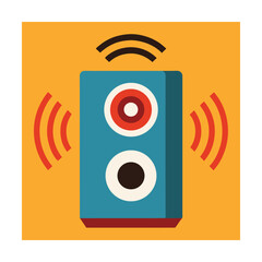 Retro style vector illustration of a modern blue loudspeaker with sound waves