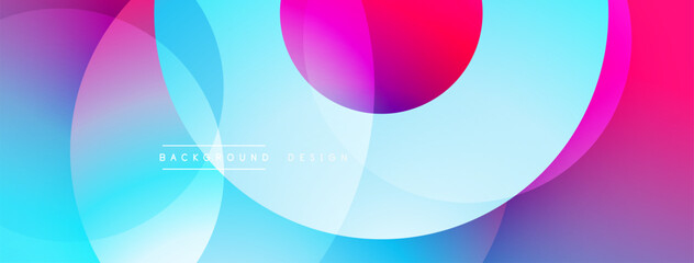 Abstract colorful circles overlap creating dynamic gradient background. Modern design elements suggest fluidity, energy, innovation.