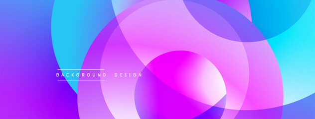 Abstract vibrant circles overlap, creating dynamic purple, blue gradients. Text reads background design. Modern, smooth visual effect.