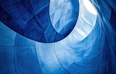 A blue, spiraling interior with geometric patterns and a bright light at the top