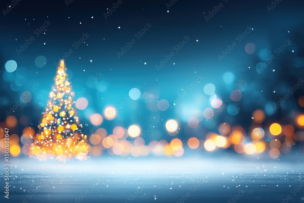 Poster blurred christmas tree lights creating a warm, festive bokeh effect in a dark indoor setting.
