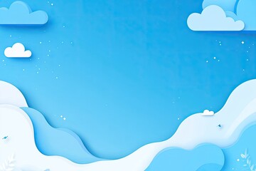 Papercut clouds and waves on a blue background