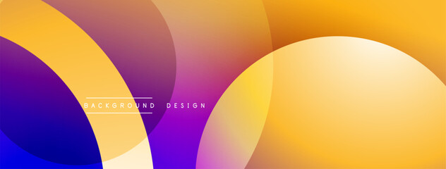 Abstract colorful background. Overlapping circles create dynamic visual effect. Gradient shades transition smoothly, offering modern aesthetic.