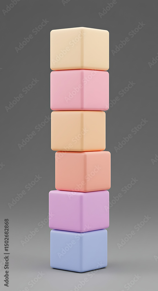 Aufkleber pastel colored cubes stacked vertically abstract 3d render minimalist design geometric shapes