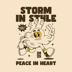 Cool Thunder Cloud Cartoon with Stylish Positive Vibes Expression