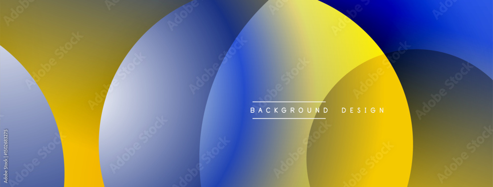 Fototapete abstract composition features overlapping circles. blue, yellow hues create modern visual effect. mi