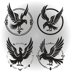 Fototapeta premium Brid four silhouette style logo and tattoo illustration designs 