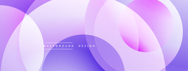 Abstract background features overlapping circles. Gradient shades transition from purple to white, creating modern visual effect. Minimalist design.