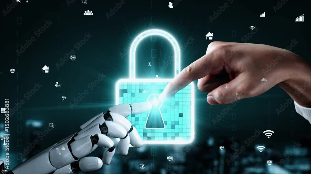 Poster futuristic robot artificial intelligence enlightening ai technology development and machine learning