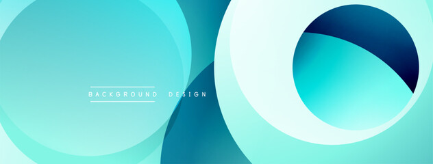 Abstract blue layers create modern background. Overlapping circles suggest depth, smooth gradients offer visual appeal. Text reads background design.