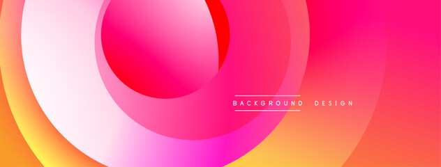 Abstract vibrant layers create dynamic gradient. Pink, orange hues blend seamlessly, forming circular shapes. Modern design element.