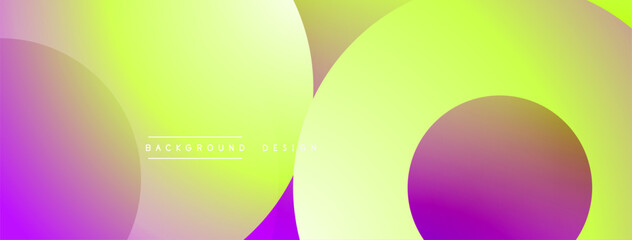 Vibrant abstract background. Overlapping circles create dynamic color gradients, purple, yellow, magenta hues dominate design. Modern aesthetic.
