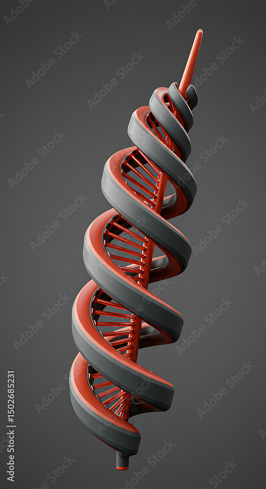 Poster abstract 3d rendering of a double helix dna structure in red and gray