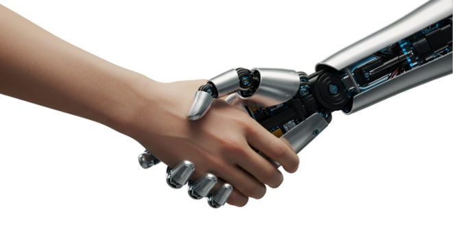 Human and Robot Handshake on Transparent Background