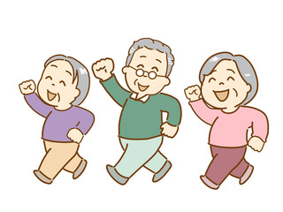 高齢者、健康維持の為ウオーキングをする