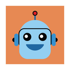 Adorable smiling robot face illustration with blue and orange color palette design