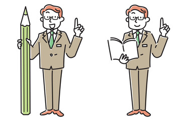 指差しをしている学校の先生のイラストセット