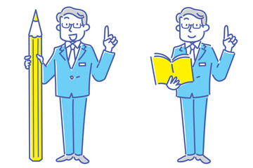 指差しをしている学校の先生のイラストセット