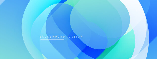 Abstract blue layers create dynamic flowing shapes. Soft gradients suggest movement, depth, modern aesthetic. Background design element.