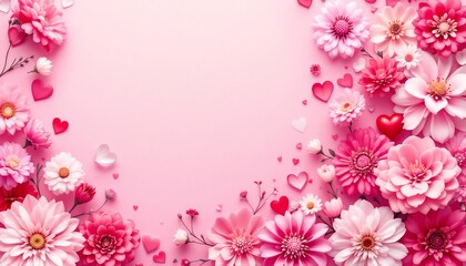 Fototapeta premium A lovely pink floral arrangement with multiple heart shaped decorations