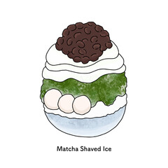 抹茶クリームのかき氷　線画のイラスト