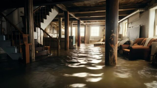 Flooded Basement Room with Water Damage