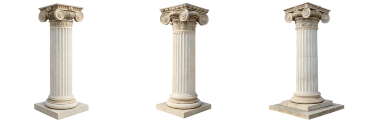 Three corinthian columns isolated on transparent background, architectural design