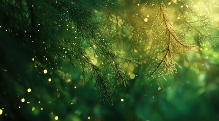 A close-up of a tree branch with sunlight filtering through the leaves, creating a bokeh effect