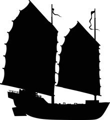 Sailing ship highly detailed vector silhouette