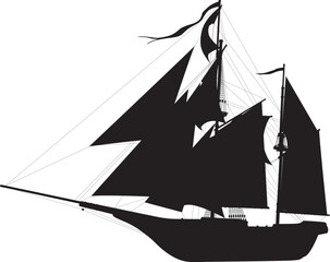 Sailing ship highly detailed vector silhouette