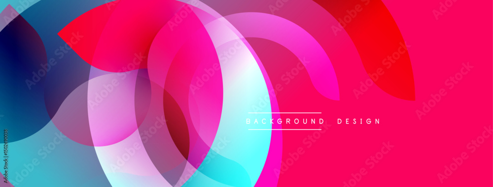 Aufkleber Abstract colorful overlapping circles create dynamic banner. Gradient shades blend, forming modern design element. Bright hues dominate composition.