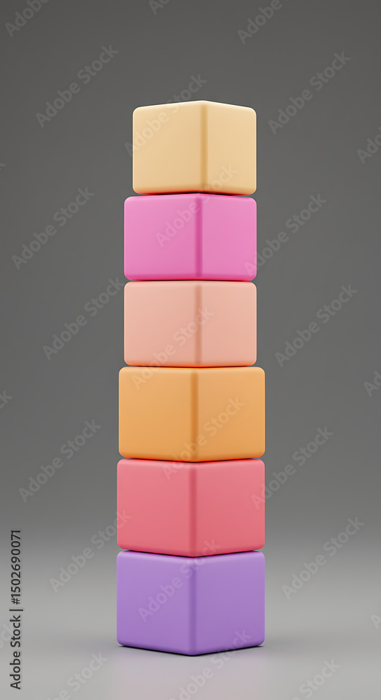 Poster stack of pastel colored cubes vibrant blocks 3d rendering colorful geometric shapes product display