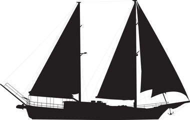 Sailing ship highly detailed vector silhouette