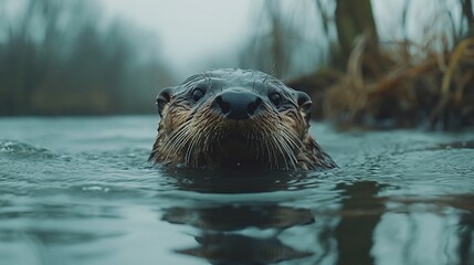 River Otter's Intense Gaze: A Wildlife Portrait
