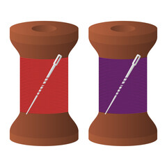 Spool of Thread and Needle for Sewing Vector. Spool of Wooden Thread with Needle Inserted. Simple Sewing Equipment.