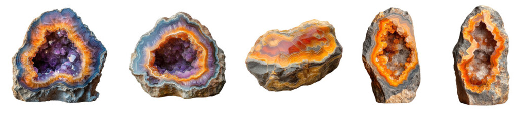 agate geode collection on transparent background
