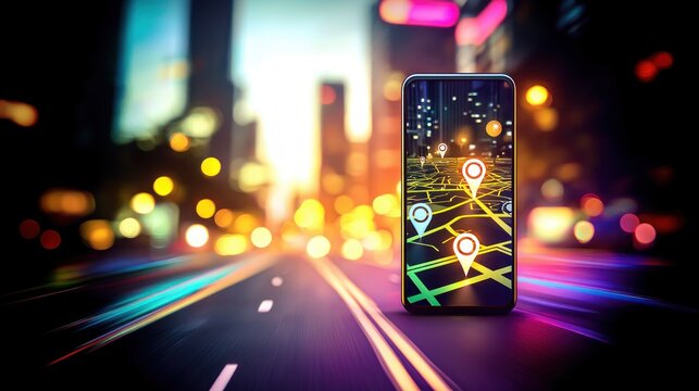 3D smartphone illustration with location pins on map app shows navigation tools used in online ride service and modern on demand ride services