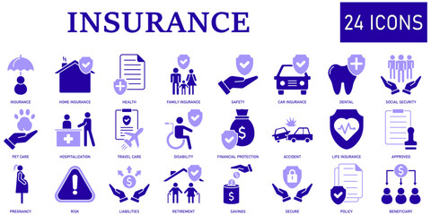 Fototapeta premium Set of insurance Icons or symbols Vector fully editable file.