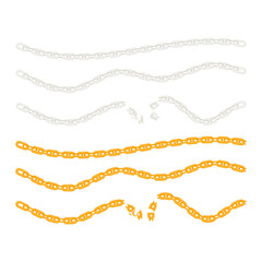 Gold Silver Metal Chain Vector. Metal Chain Icon on White Background.